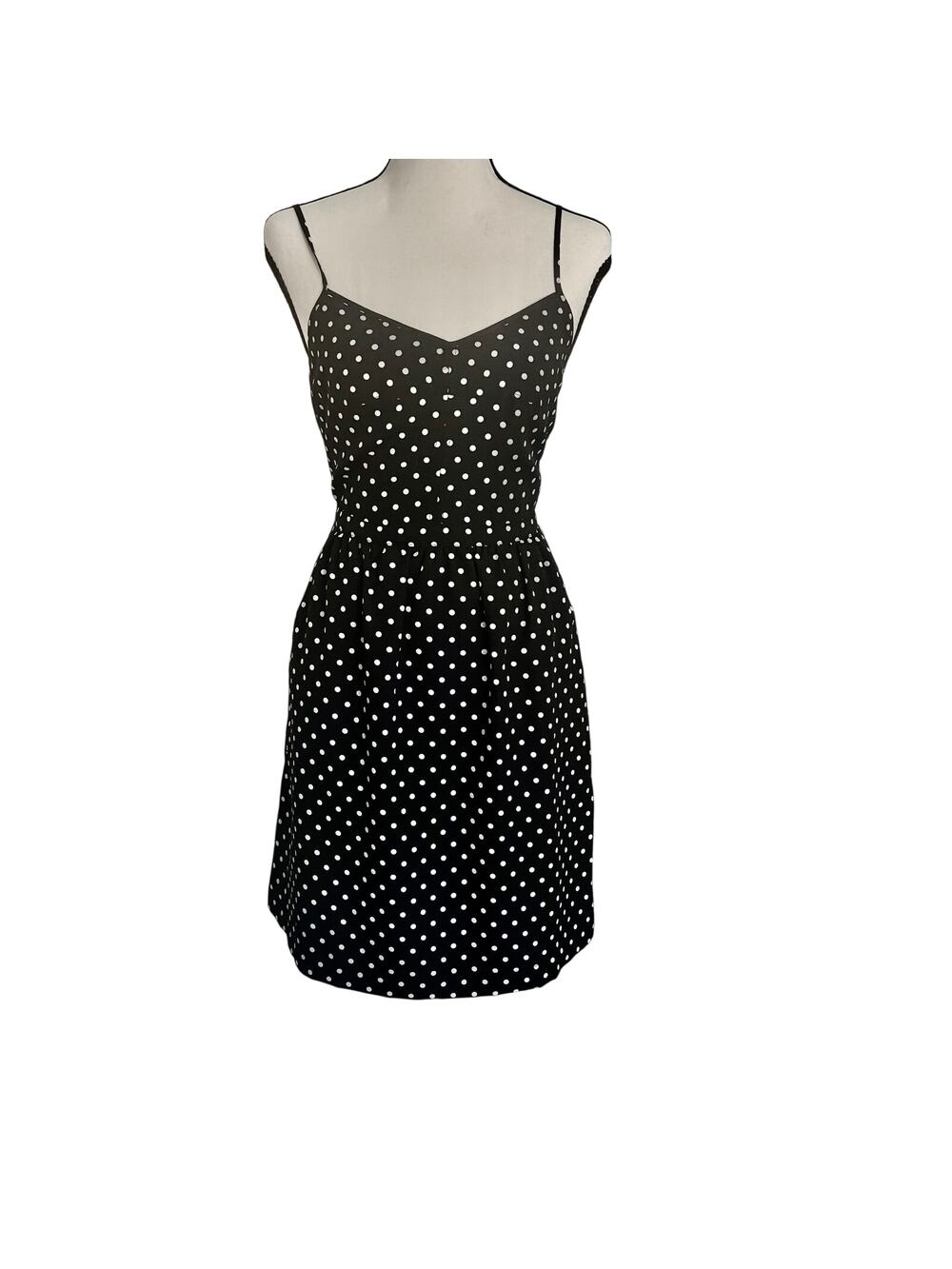 J Crew Black Polka Dot Adjustable Mini Dress V Neck Retro Whimsical Classic 2